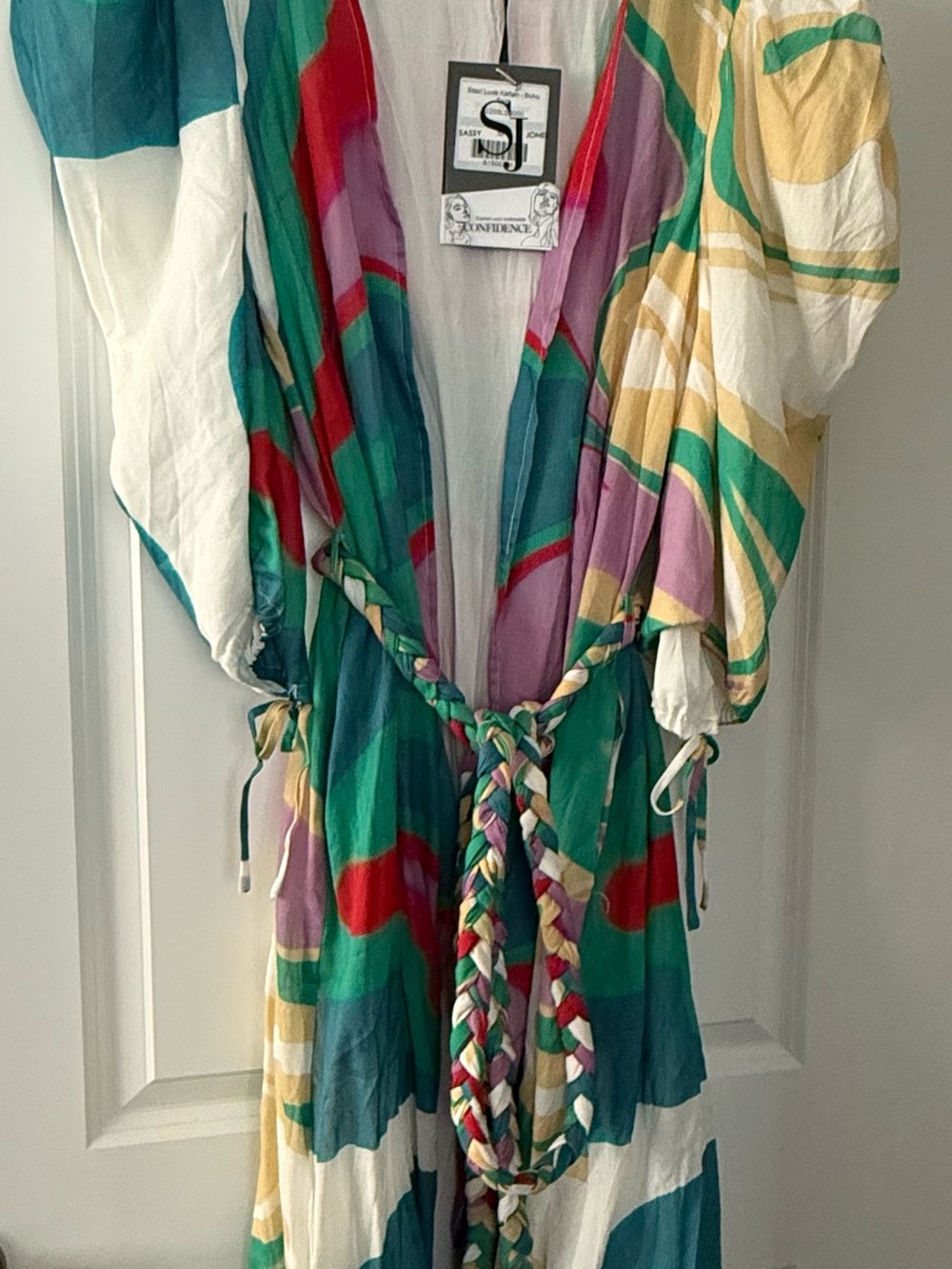 Sassy Jones Multicolor Swirl “Stazi”Kaftan - Green, Pink, Purple, Yellow - Picture 2 of 3
